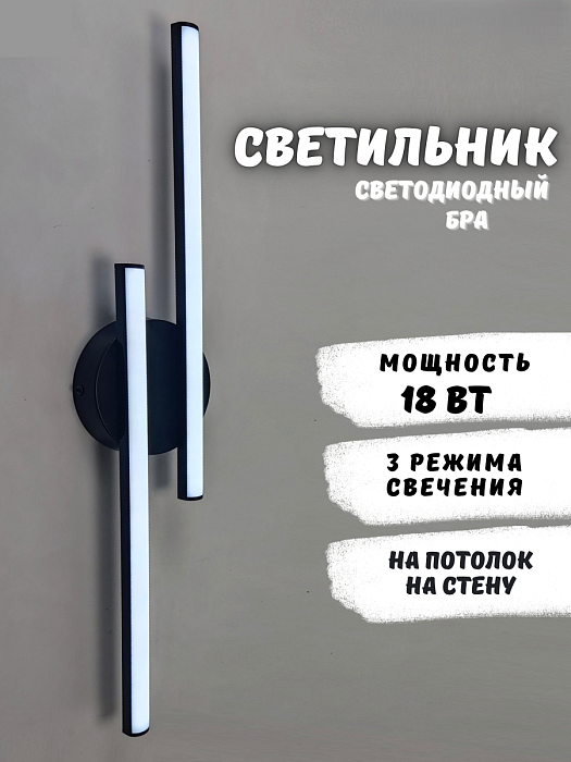 Светодиодный светильник настенно-потолочный 18 Вт, 3 режима, чёрный
