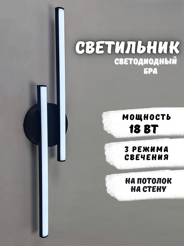 Светодиодный светильник настенно-потолочный 18 Вт, 3 режима, чёрный
